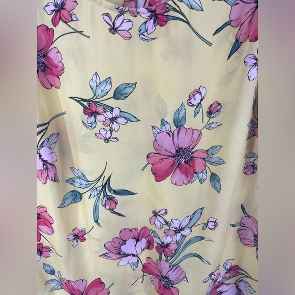 Lily White Yellow Floral Short Sleeve Keyhole Neck Sheer Blouse XL Women’s EUC - Picture 5 of 9